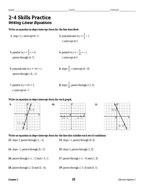 Skills Practice Writing Linear Equations Answer Key Reader