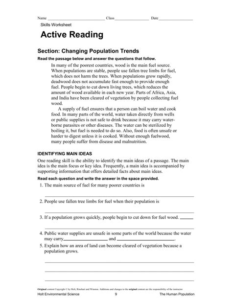 Skills Worksheet Active Reading Answers Reader