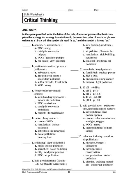 Skills Worksheet Critical Thinking Answers PDF