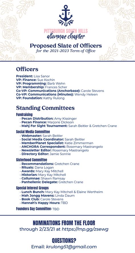 Slate Of Officers Template