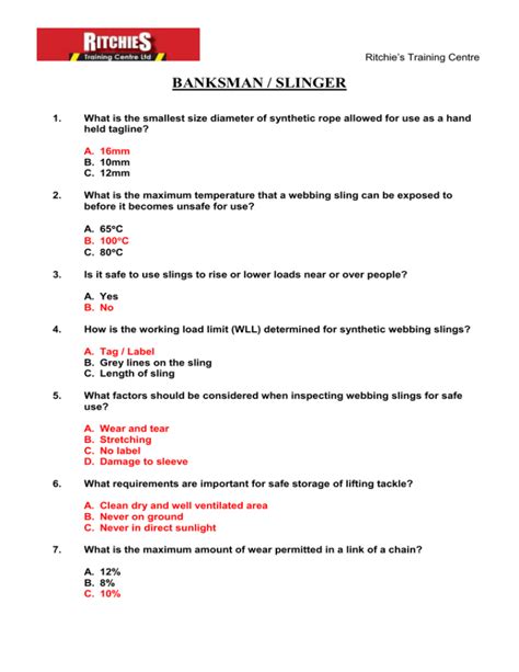 Slinger Signaller Test Questions Answers Doc