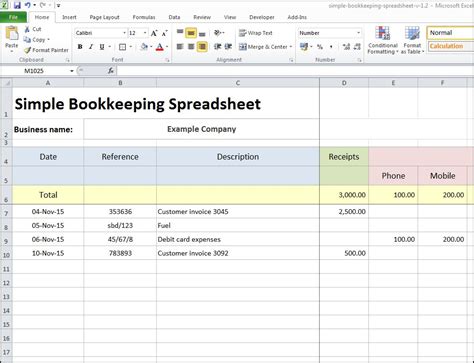 Small Business Bookkeeping Template Excel