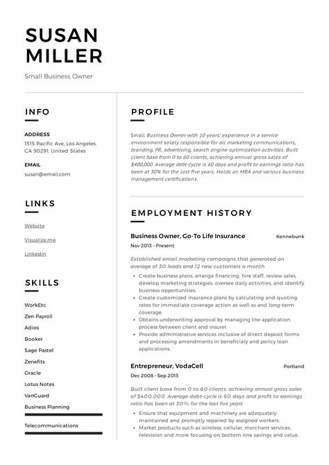 Small Business Owner Resume Template