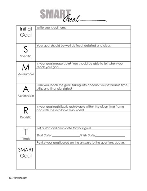 Smart Goals Worksheet Printable