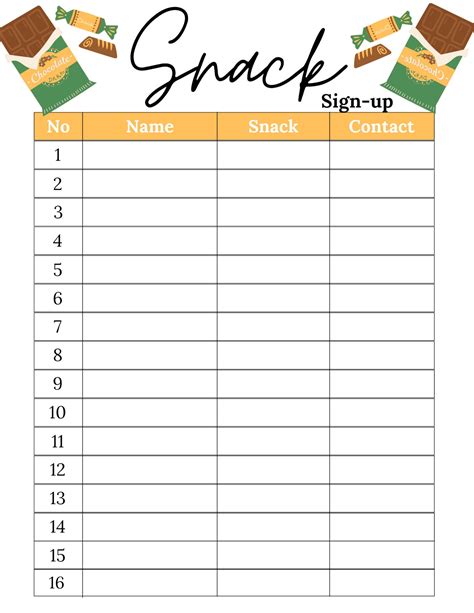 Snack Sign Up Sheet Template Free