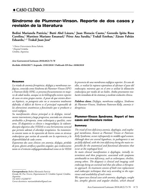 Sndrome De Plummer Vinson Reporte De Caso Y Revisin 407670 PDF PDF