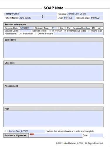 Soap Note Template For Therapists