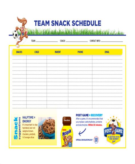 Soccer Snack Schedule Template Free