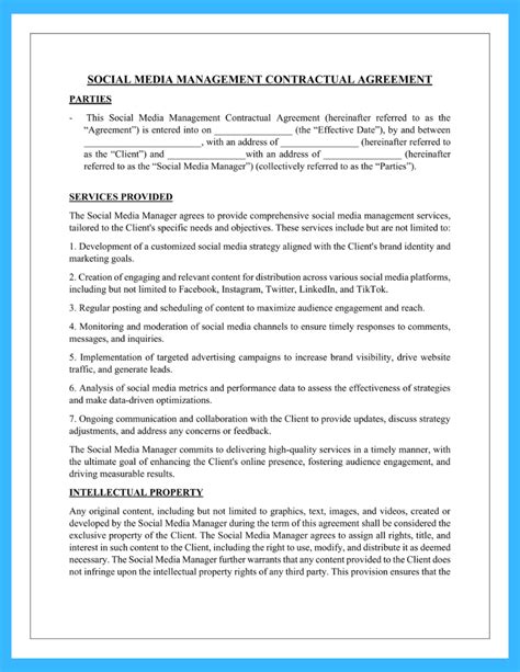 Social Media Management Contract Template Free