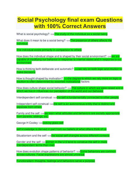 Social Psychology Test Answers PDF