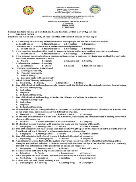 Sociology Demography Prelim Exam Answers Doc