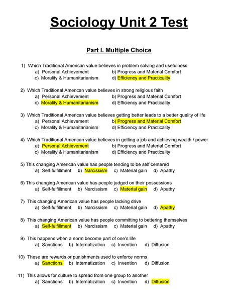 Sociology Multiple Choice Questions And Answers Unit 2 Epub