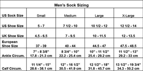 Sock Size Chart Men