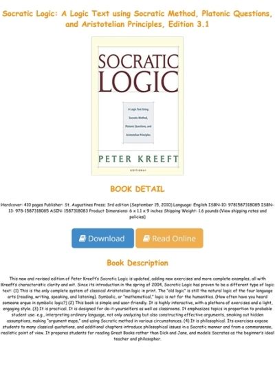 Socratic Logic 3.1e Socratic Method Platonic Questions Kindle Editon