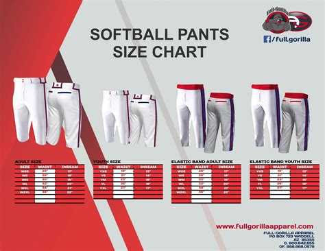 Softball Pants Size Chart