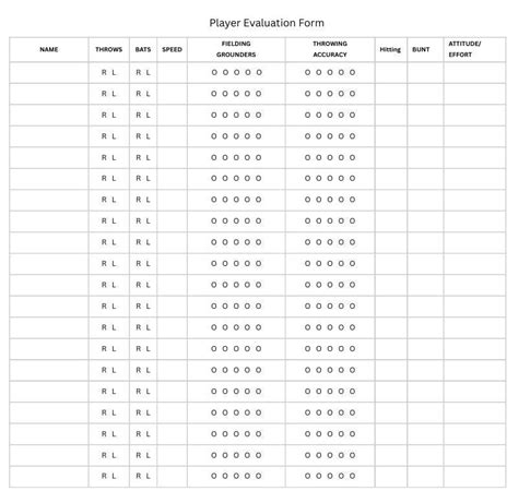 Softball Skill Assessment Printable Softball Player Evaluation Form