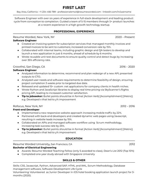 Software Engineer Resume Template Word