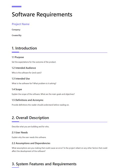 Software Specification Document Template