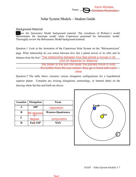 Solar System Models Naap Answers Doc