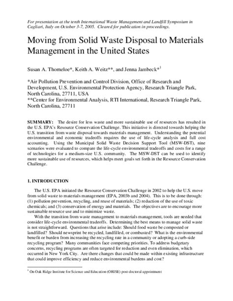 Solid Waste Disposal and Re-Use in the United States Epub