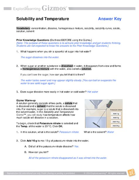 Solubility And Temperature Answers Key Kindle Editon