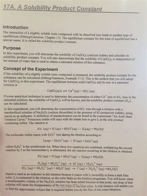 Solubility Product Constant Lab 17a Answers Doc