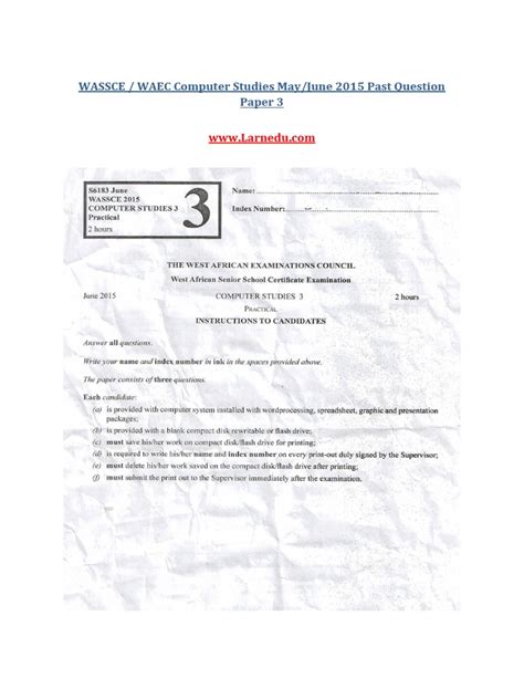 Solution Computer Studies Waec Question And Answer Doc