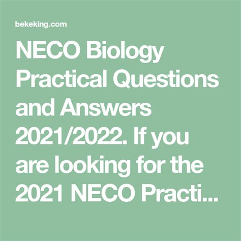 Solution For Neco Practical Biology Doc