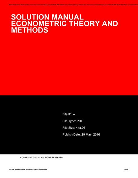 Solution Manual Econometric Theory Methods PDF