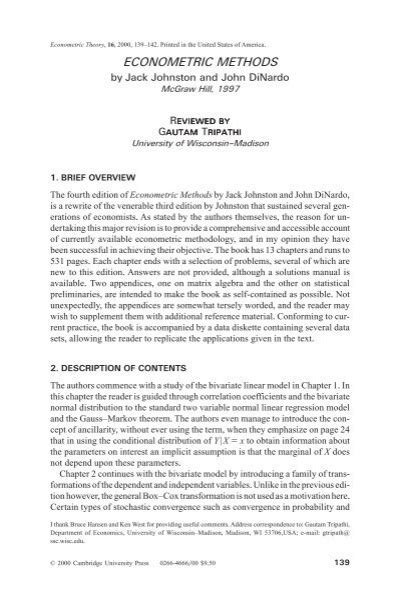 Solution Manual For Econometric Methods Johnston PDF