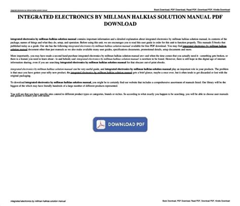 Solution Manual For Integrated Electronics Millman Halkias Epub