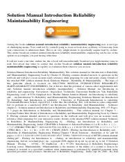 Solution Manual Introduction Reliability Maintainability Engineering Kindle Editon