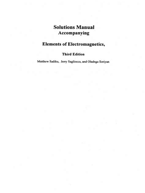 Solution Manual Of Elements Electromagnetics By Sadiku 3rd Edition PDF