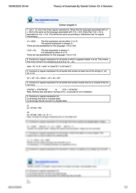 Solution Of Automata Daniel Cohen Reader