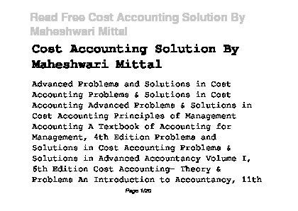 Solution Of Maheshwari Mittal Cost Account PDF