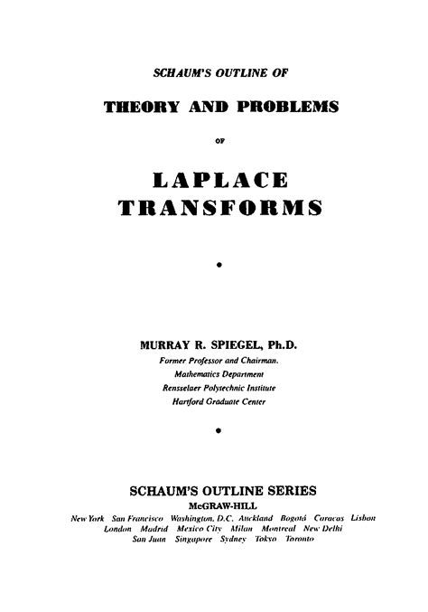 Solution Of Theory Problems Laplace Transforms By Spiegel Kindle Editon