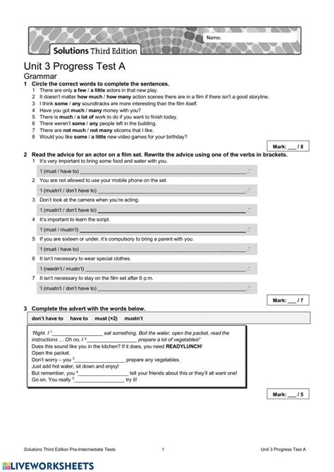 Solution Pre Intermediate Progress Test Unit 3 Doc