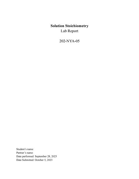 Solution Stoichiometry Lab Report PDF