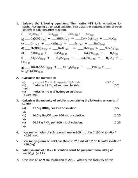 Solution Stoichiometry Practice PDF