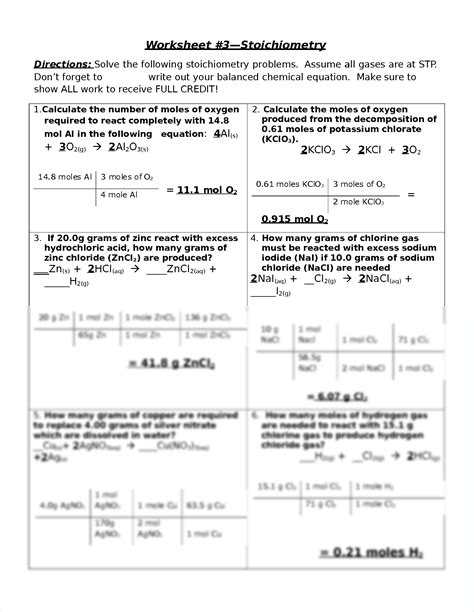 Solution Stoichiometry Problems Worksheets Epub