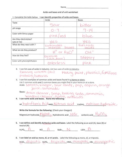 Solutions Acids And Bases Review Worksheet Answers Doc