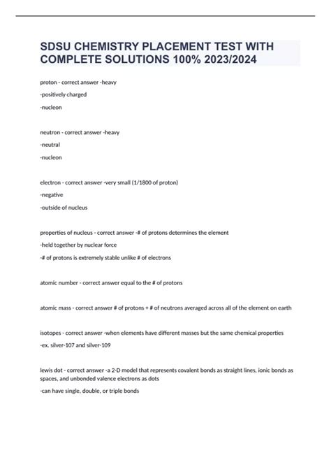 Solutions For Sdsu Chem Placement Test PDF