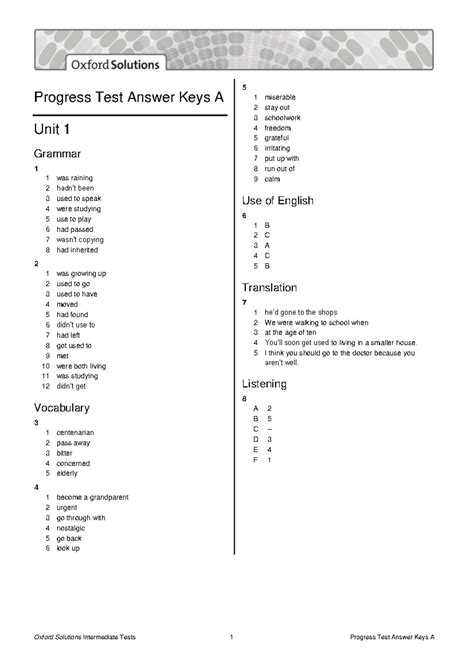 Solutions Intermediate Progress Test Answer Key PDF