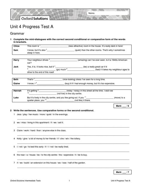 Solutions Intermediate Progress Test Unit 4 PDF