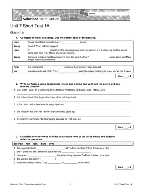 Solutions Intermediate Test Unit 7 PDF