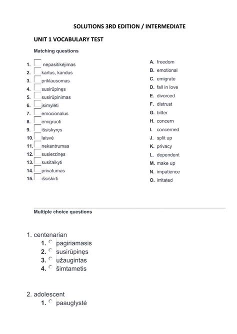 Solutions Intermediate Vocabulary Quiz Unit 8 Kindle Editon