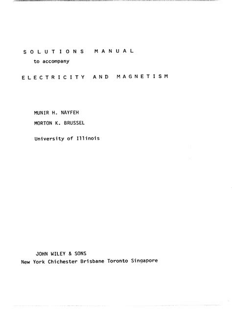 Solutions Manual Electricity And Magnetism Nayfeh Ebook Kindle Editon