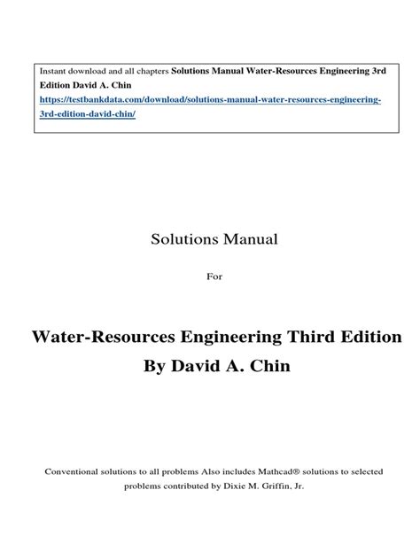 Solutions Manual For Water Resources Engineering Ebook PDF