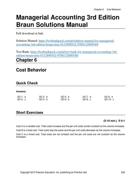 Solutions Manual Managerial Accounting 3nd Edition Braun PDF