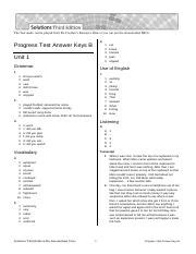 Solutions Pre Intermediate Progress Test Answer Key PDF